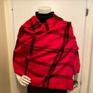 Ann Taylor Factory plaid red and black wrap and scarf in one.